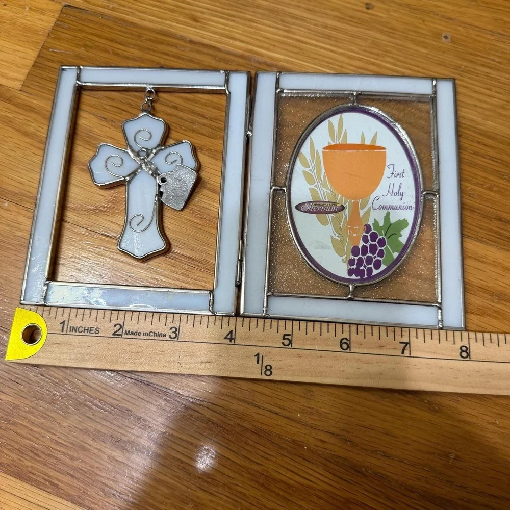 Sherman Leaded Stained Glass First Holy Communion Hinged Photo‎ Frame Cross Gift